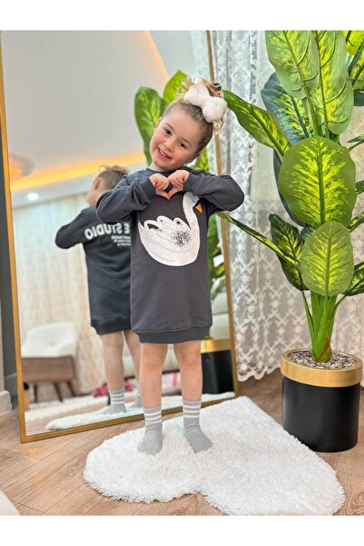 GÖKJOY BUTİK Premi?um Kali?te Pamuklu Kumaş Kuğu Baskili Kiz Çocuk Sweat  Tuni?k Elbi?se
