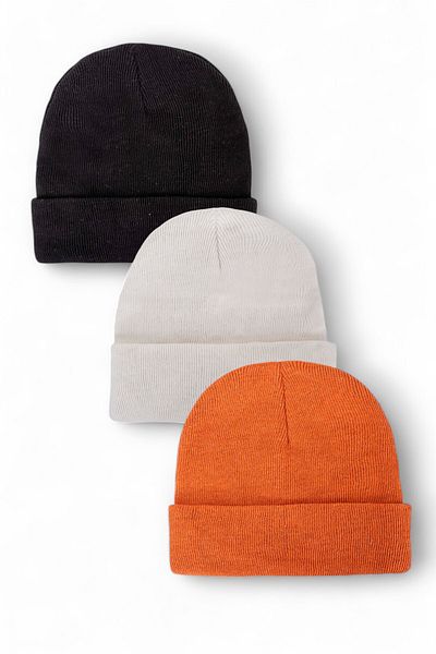 Eke Tekstil Unisex Folded Black, white, gray 3-Piece Beret Set