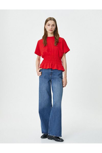 Koton Gathered Waist T-Shirt Crew Neck Low Sleeve