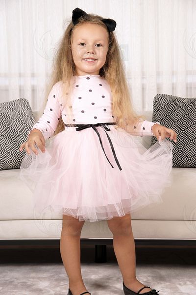 neocotton Rochie din tul pentru fetiță cu mâneci lungi cu buline pentru aniversare și ocazii speciale