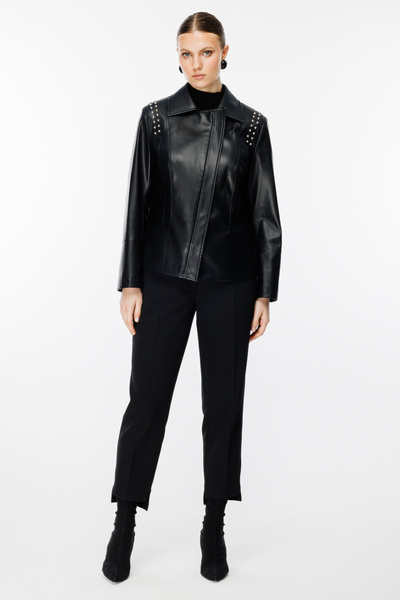 Ekol Palton din piele de mărime mare cu detaliu cu capse