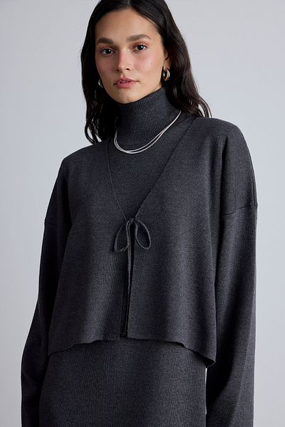 Manuka Anthrazitfarbene Strickjacke zum Schnüren
