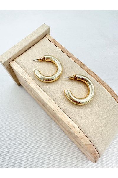 Jerie Gold and Silver C Model Textured Medium Size Hoop Earrings