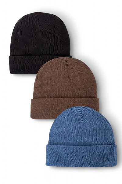 Eke Tekstil Unisex Folded Black, white, gray 3-Piece Beret Set