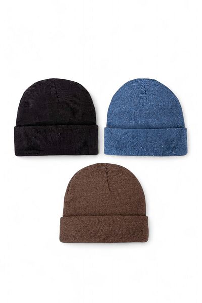Eke Tekstil Unisex Folded Black, white, gray 3-Piece Beret Set