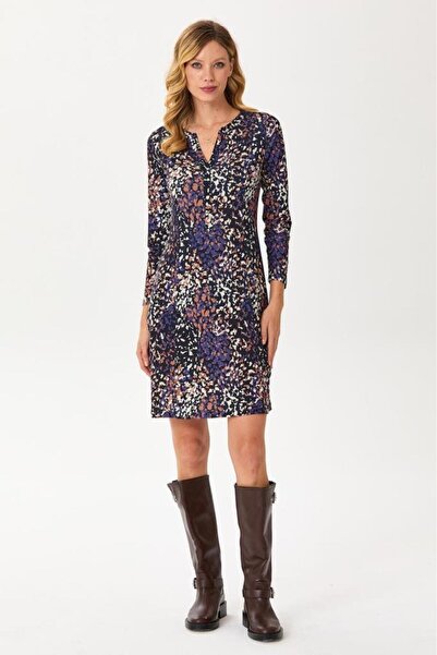 İKİLER Hakim Yaka Önü Patlı Uzun Kol Elbise 245-2509