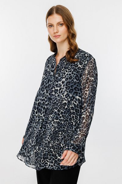 Ekol Leopard Print Chiffon Blouse Black-2529