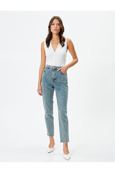 Koton Džíny s vysokým pasem Slim Fit Nízká strečová bavlna do kapsy - Eve Slim Jean