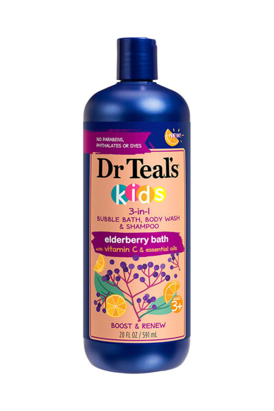 Dr Teals Kids 3 in 1 Bubble Bath, Body Wash & Shampoo Elderberry & Vitamin C ...