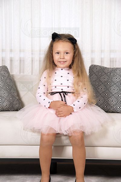 neocotton Rochie din tul pentru fetiță cu mâneci lungi cu buline pentru aniversare și ocazii speciale