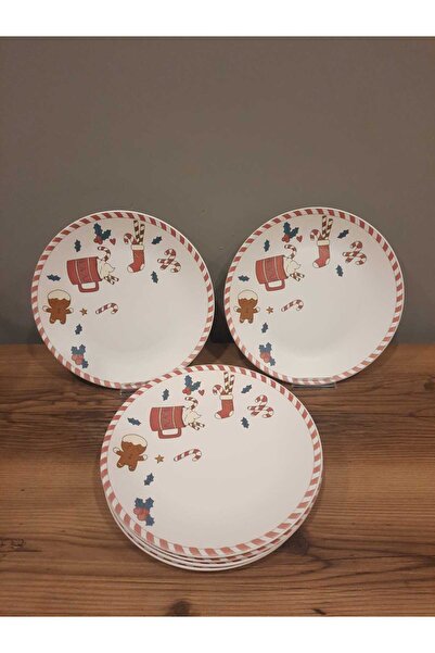 Keramika KERAMİKA SERVİS TABAĞI 26 CM 6 ADET MAT DESENLİ YILBAŞI