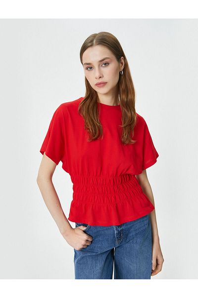 Koton Gathered Waist T-Shirt Crew Neck Low Sleeve