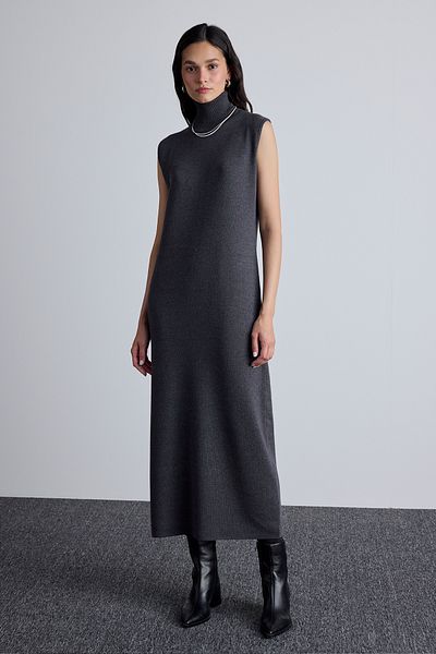 Manuka Ärmelloses Strickkleid mit hohem Kragen – Anthrazit