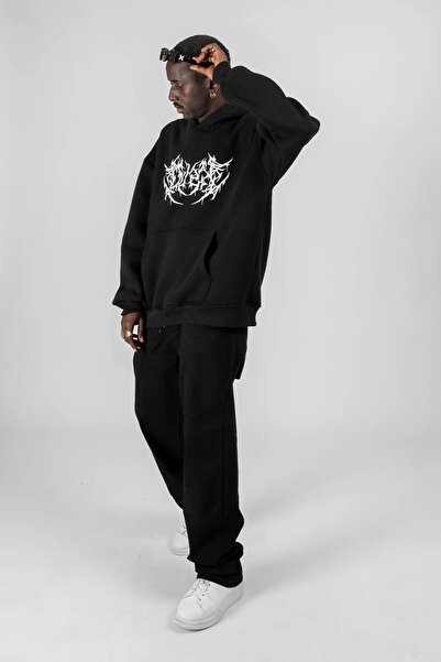 Sekizbiraltı Unisex Oversize Μαύρο Hoodie - Dusk Printed