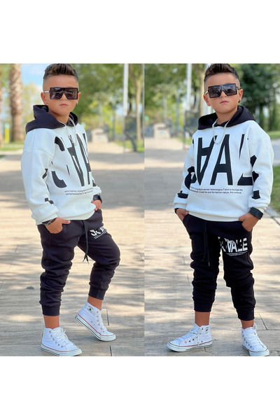 Bevitton Baskı Detaylı Kapşonlu Erkek Çocuk Eşofman Takımı
