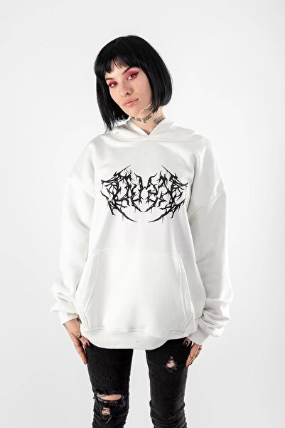 Sekizbiraltı Dusk Printed Oversize Unisex White Hoodie
