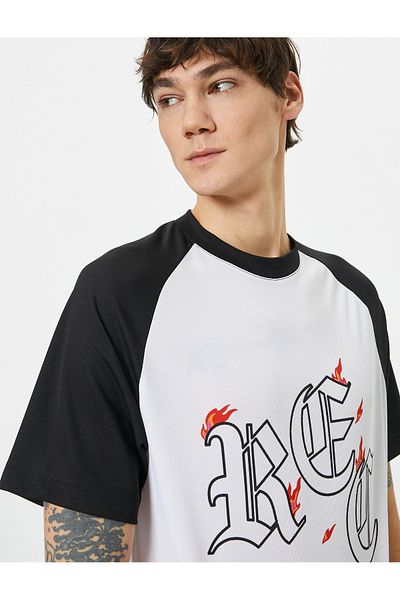 Koton Υπερμεγέθη T-Shirt Slogan Printed Crew Neck Raglan μανίκια