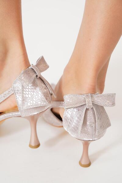 Moda Pie Poleste Arka fiyonklu Kadın Abiye Ayakkabı Roz Petek