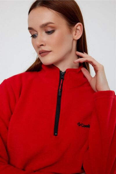 MAXIMILLIAN Kadın Polar Kırmızı Renk Yarım Fermuarlı Bato Yaka Outdoor Polar