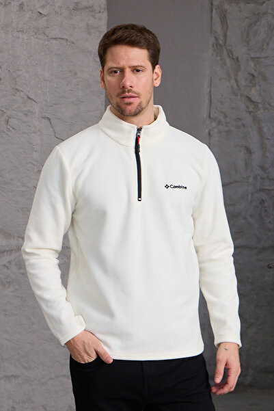 MAXIMILLIAN Ανδρικό φλις μπουφάν με χοντρό μισό φερμουάρ - ECRU