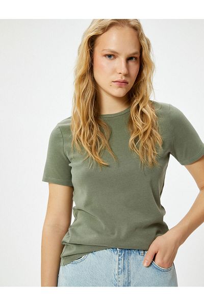 Koton Bavlněné základní tričko Crew Neck – krátký rukáv, standardní střih