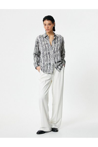 Koton Snakeskin Patterned Shirt Long Sleeve Classic Collar