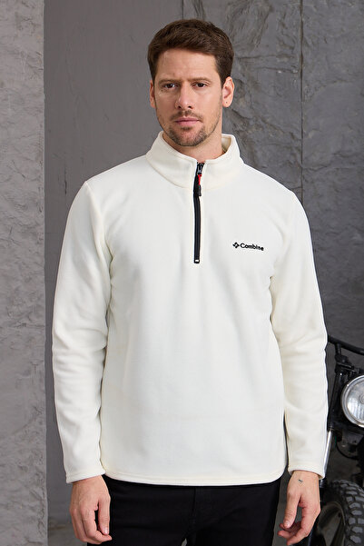 MAXIMILLIAN Ανδρικό φλις μπουφάν με χοντρό μισό φερμουάρ - ECRU