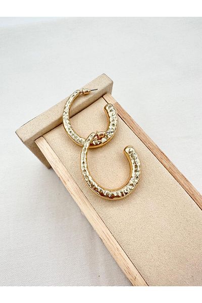 Jerie Ellipse C Look Textured Medium Size Hoop Earrings