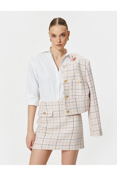 Koton Fusta mini din tweed cu talie inalta cu nasturi aurii