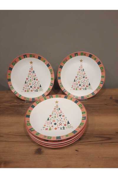Keramika KERAMİKA SERVİS TABAĞI 26 CM 6 ADET MAT DESENLİ YILBAŞI