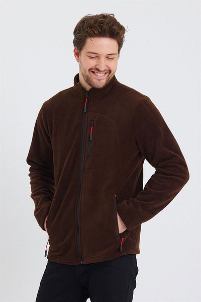 MAXIMILLIAN Brown 3-Pocket Full Zipper Men's Fleece - Brown