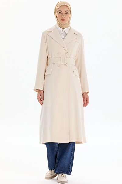Tuğba Garnili Duble Kollu Uzun Ceket - Bej
