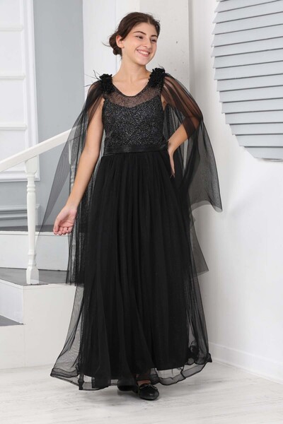 Pantulux Kız Çocuk Uzun Tül Detaylı Düğün&Kına Elbisesi