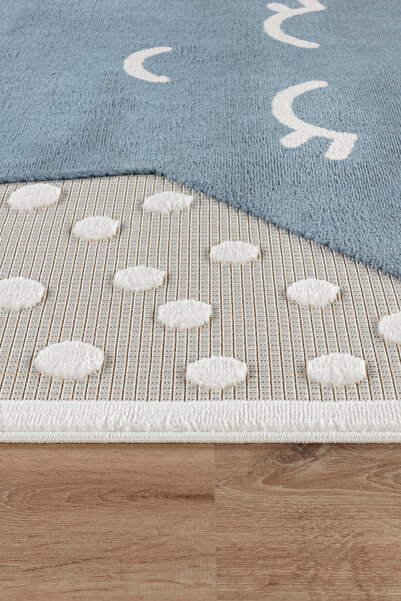 ESSENSE Halı Yumuşak  Pamuk Dokulu Mavi Yıldızlı  Peluş  Çocuk Odası Bebek Halısı