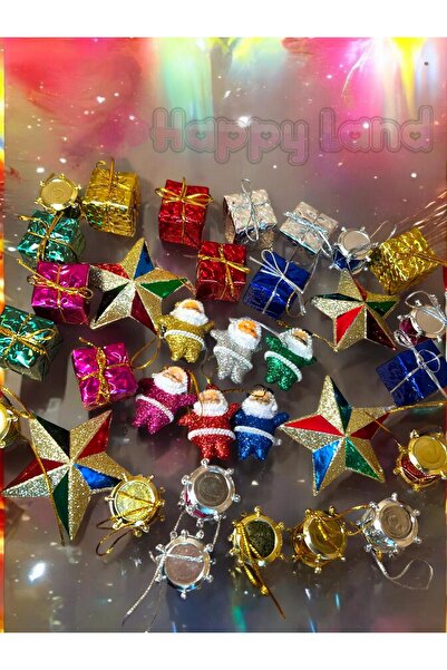 Happyland Yılbaşı Süsleri Seti 34 Parça Renkli Trend Karışık Yılbaşı Ağacı Süsleri Seti Happy New Year Set