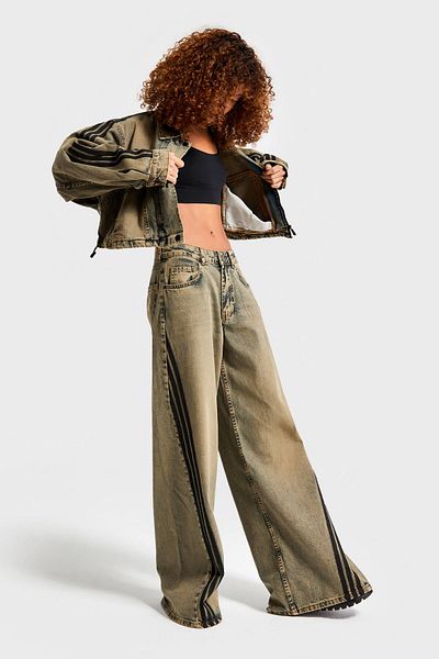 its basic Denim de damă T.Jeans Color 4w440 Palazzo Fit Design cu dungi laterale