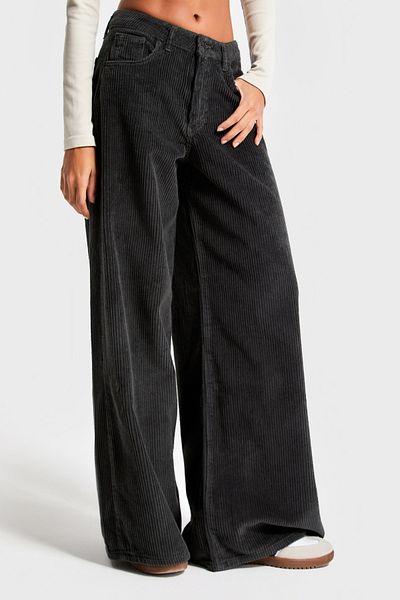 its basic Anthrazitfarbene 26w414-Palazzo-Fit-Hose aus dickem Cordstoff für Damen