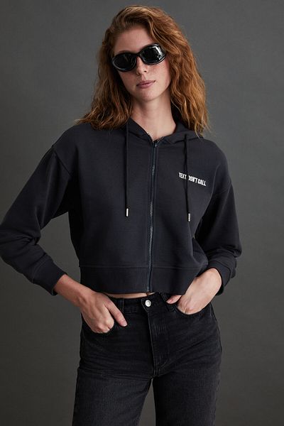 GRIMELANGE Γυναικείο φούτερ JEWEL με 3 κλωστές, σκούρο ανθρακί