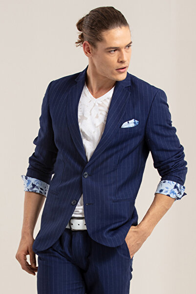 Mondo Lacivert Çizgili Manşetleri Detaylı Blazer Ceket