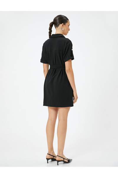 Koton Rochie cămașă mini cu mânecă scurtă, cu detaliu de brâu, țesătură creponată