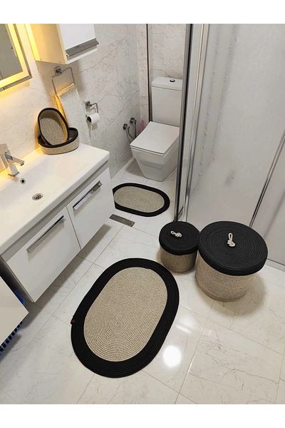 decorium pleksi Σετ μπάνιου από άχυρο γιούτας Καλάθι πλυντηρίου Χαλάκι μπάνιου Καλάθι μακιγιάζ Καλάθι βρώμικο