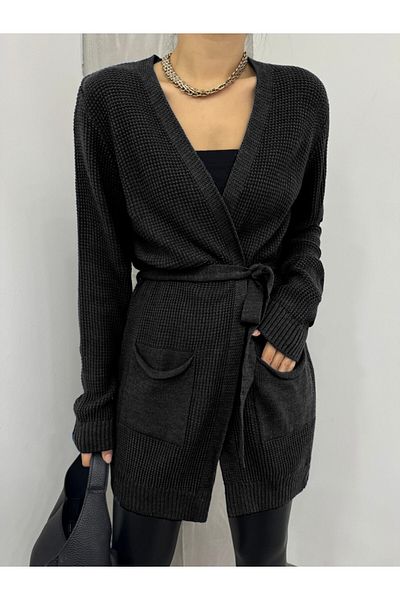 Modamorfo Gestrickte Strickjacke aus massivem Messing zum Schnüren – Schwarz