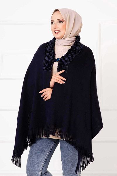 EBRUTESETTÜR Black Fur Poncho Shawl