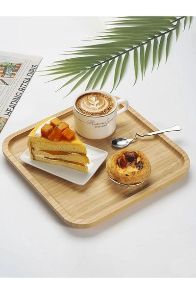 PİNK DESİGN KİTCHEN Square Bamboo Serving Presentation Plate (20X20 cm)