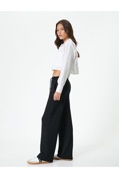 Koton Wide Leg Trousers Waist Lace Pocket Detailed Three Thread Raised