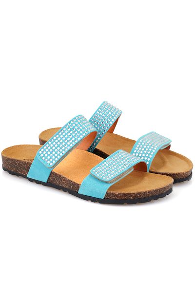 Desa Papuci de damă albastru din piele de căprioară cu velcro