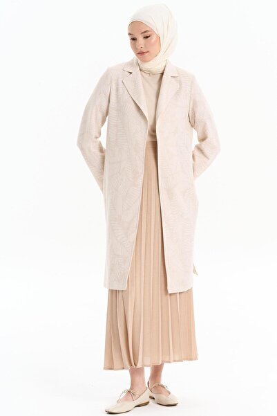 Tuğba Yaprak Desenli Keten Ceket - Bej