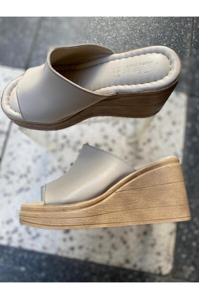 Metin Ayakkabı Skin Color Real Leather Orthopedic and Slip-Resistant Sole Wedges Women's Slippers