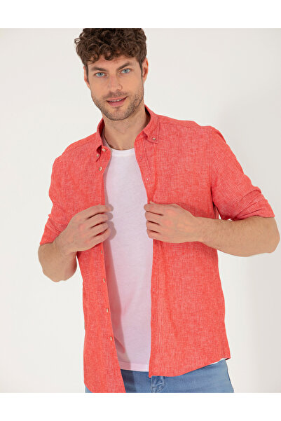 Pierre Cardin قميص أحمر بأكمام طويلة وقصة عادية 50265119-VR030