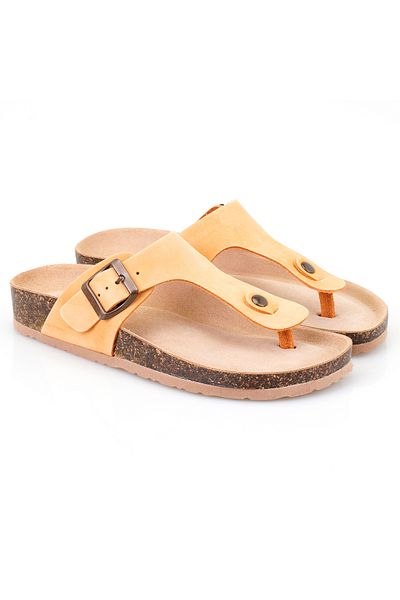 Desa Women's Yellow Flip Flops Nubuck Leather Slippers